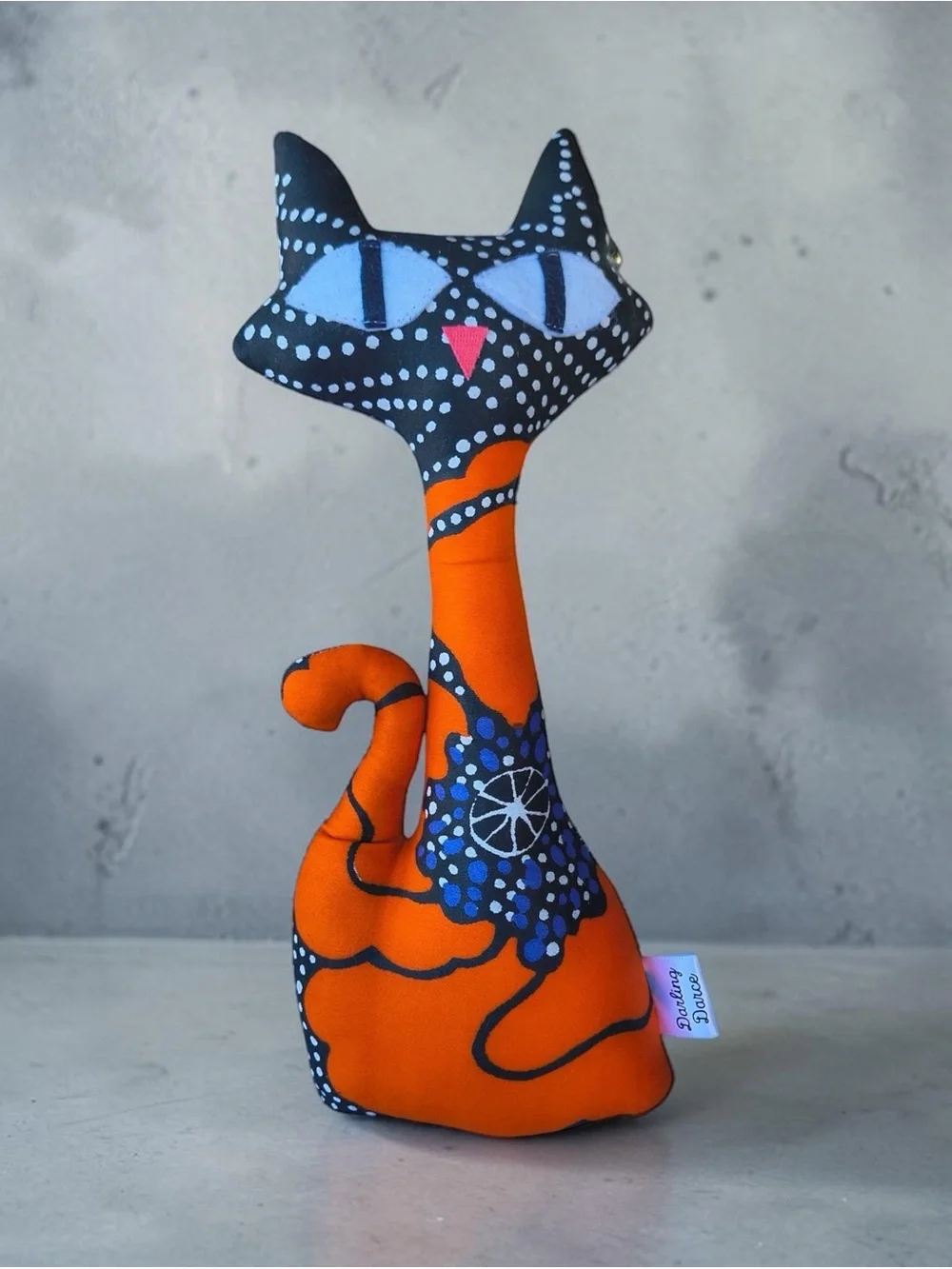 Handmade Orange & Black Atomic Cat Decorative Pillow Plush